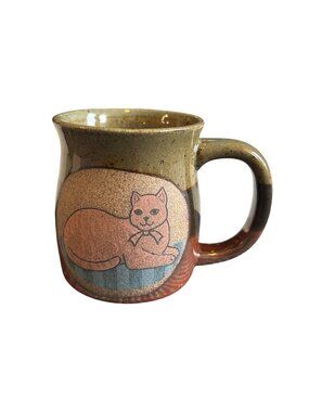 Cat-Themed Stoneware studio artist Mug With Multicolor Glaze 10oz.